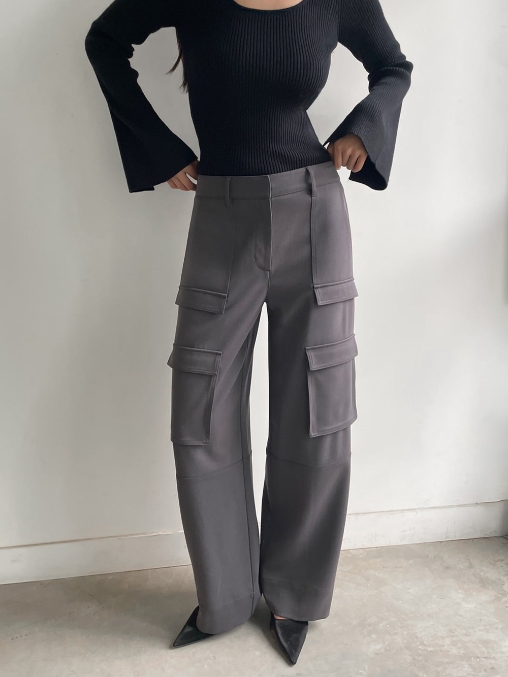 Oak + Fort Wide Leg Cargo Pant Size 8 Grey